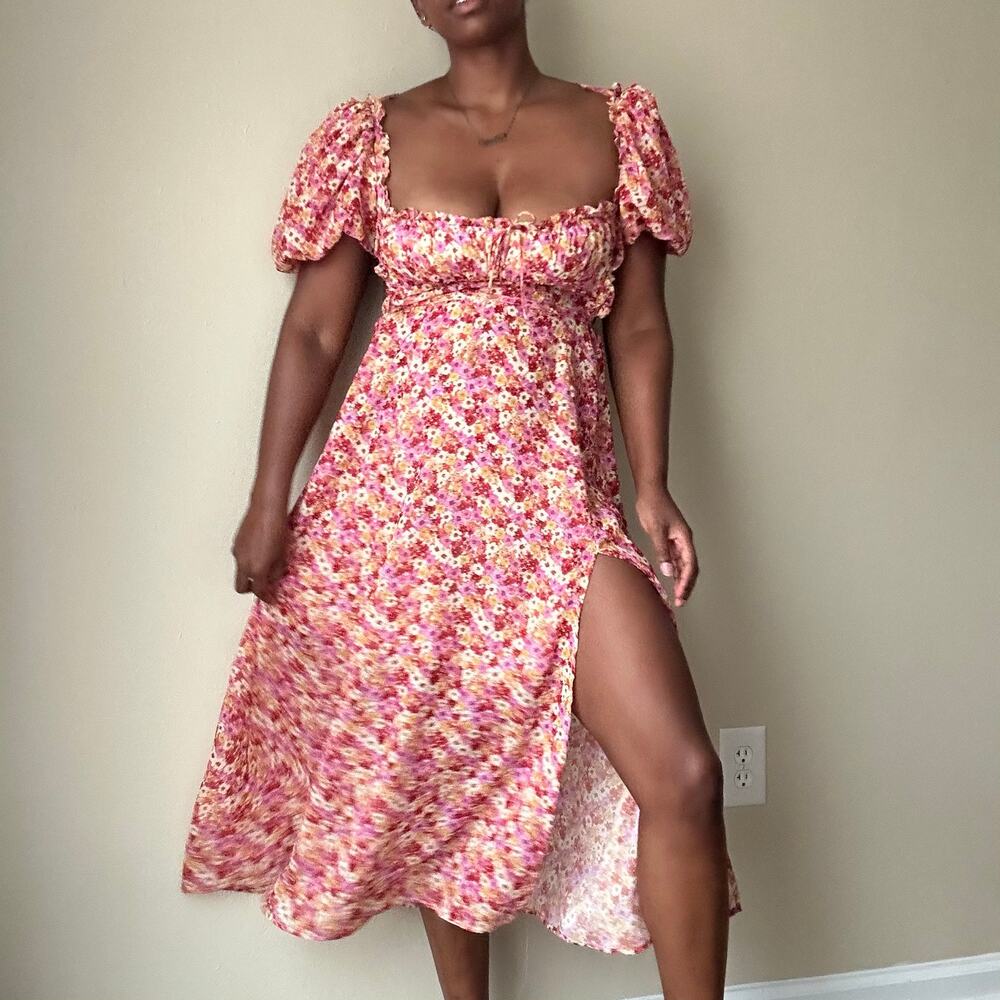 For Love and Lemons Pink Floral Midi Dress Size Small